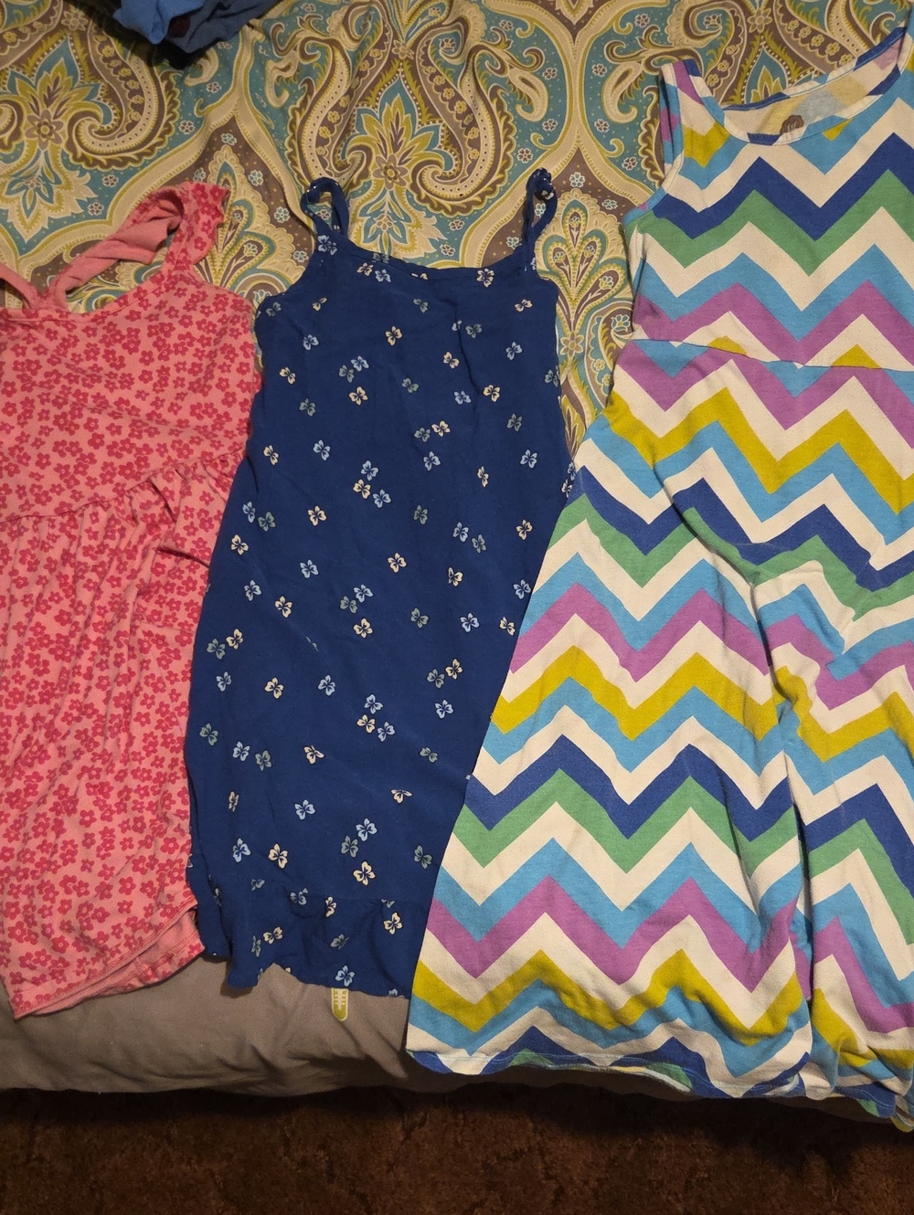 Girls' Navy Blue Floral Tank - Sleeveless Dresses